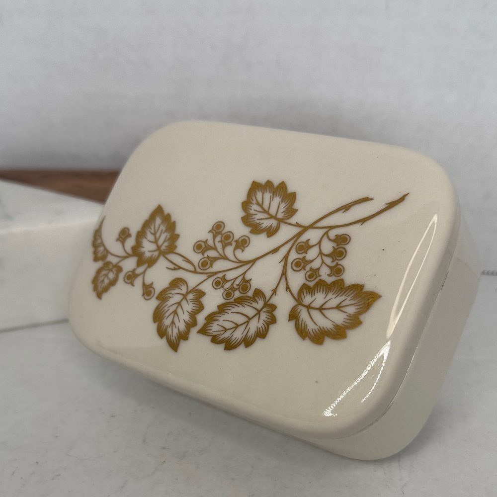 Vintage Lenox Ivory and Gold Floral Leaf Ceramic Trinket Box